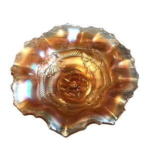 Antique 1920s Dugan Apple Blossom Orange Marigold Carnival Glass Bowl